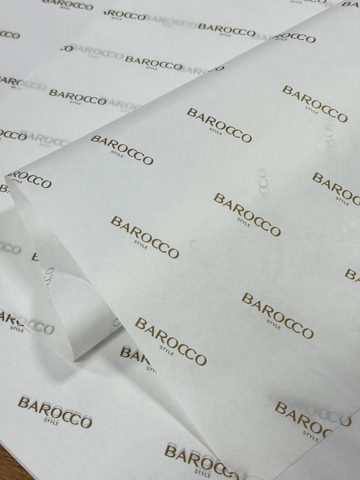Custom printed tissue paper with Barocco branding