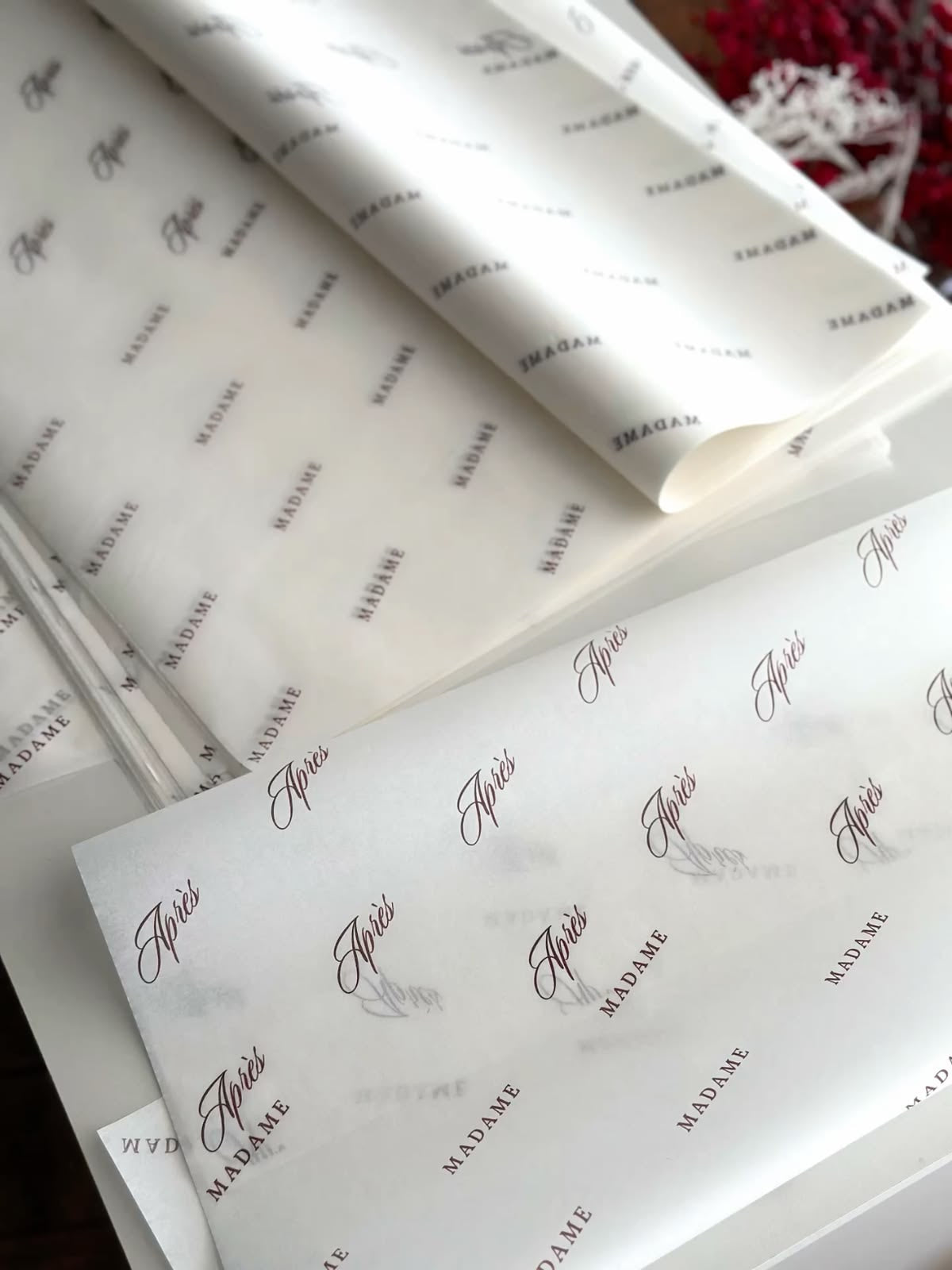 Custom printed tissue paper with repeated brand logos