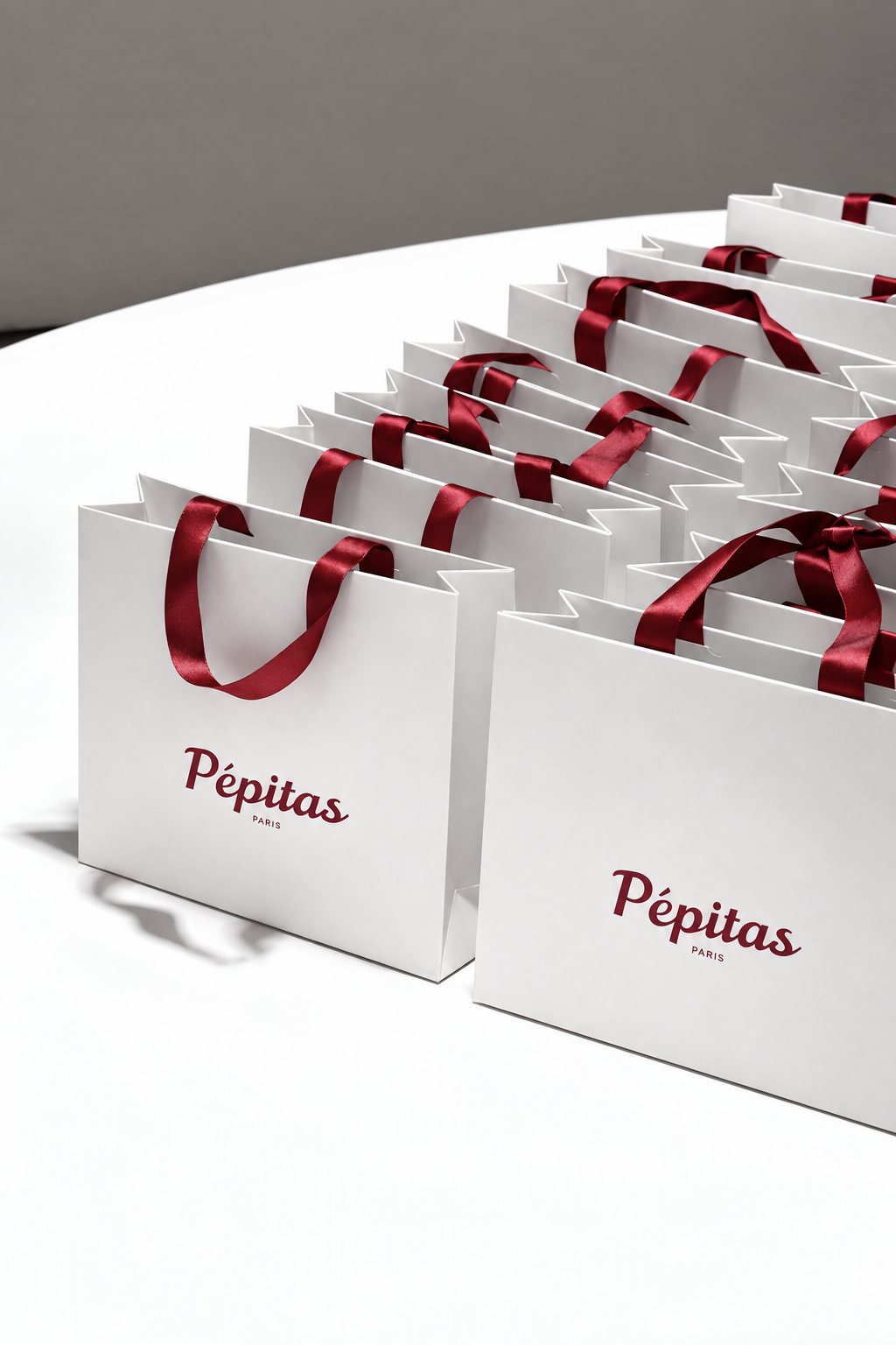 One-colour print example on repeated white bags
